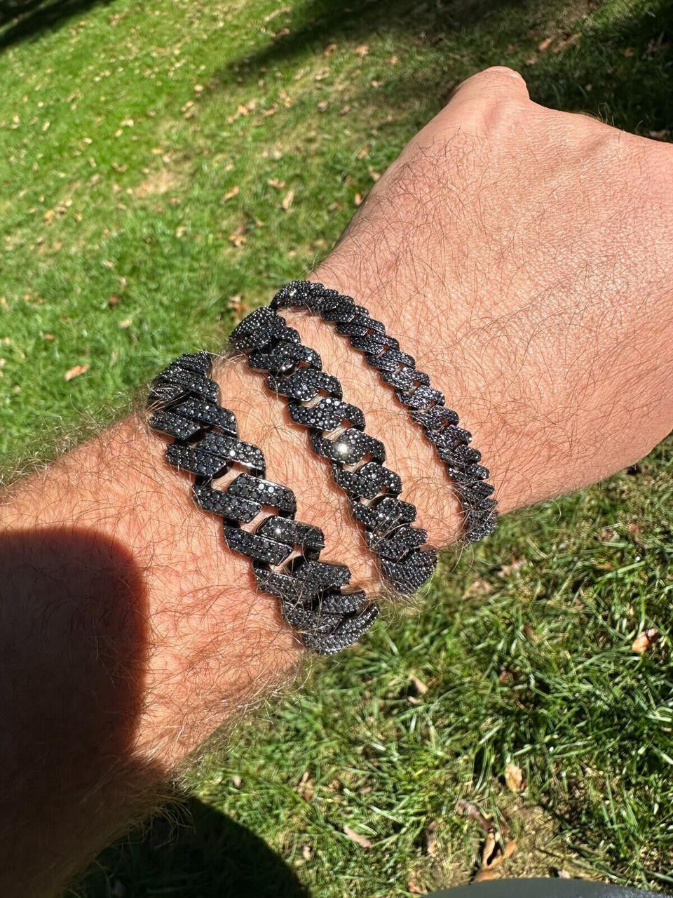 Black MOISSANITE #1 Bestseller Miami Cuban Link Prong Bracelet Iced Out - Black Rhodium Over 925 Silver - 8mm-16mm - 6" - 9"