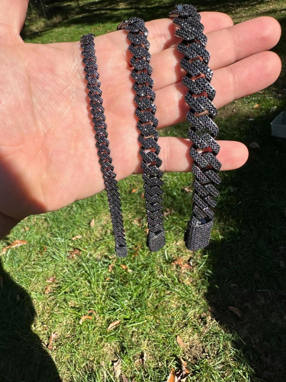 Black MOISSANITE #1 Bestseller Miami Cuban Link Prong Bracelet Iced Out - Black Rhodium Over 925 Silver - 8mm-16mm - 6" - 9"
