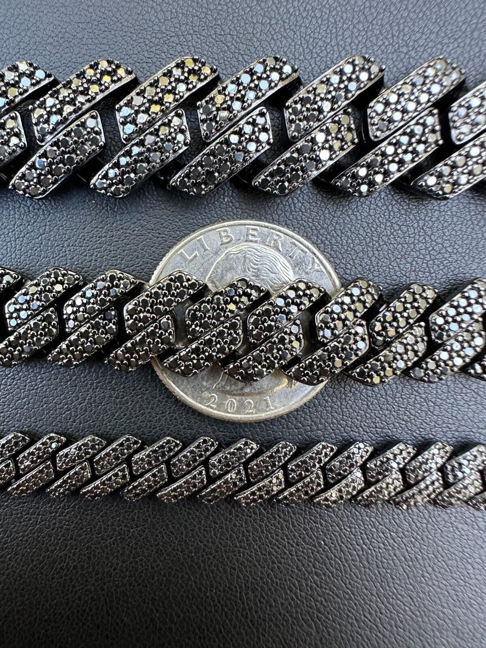 Black MOISSANITE #1 Bestseller Miami Cuban Link Prong Bracelet Iced Out - Black Rhodium Over 925 Silver - 8mm-16mm - 6" - 9"
