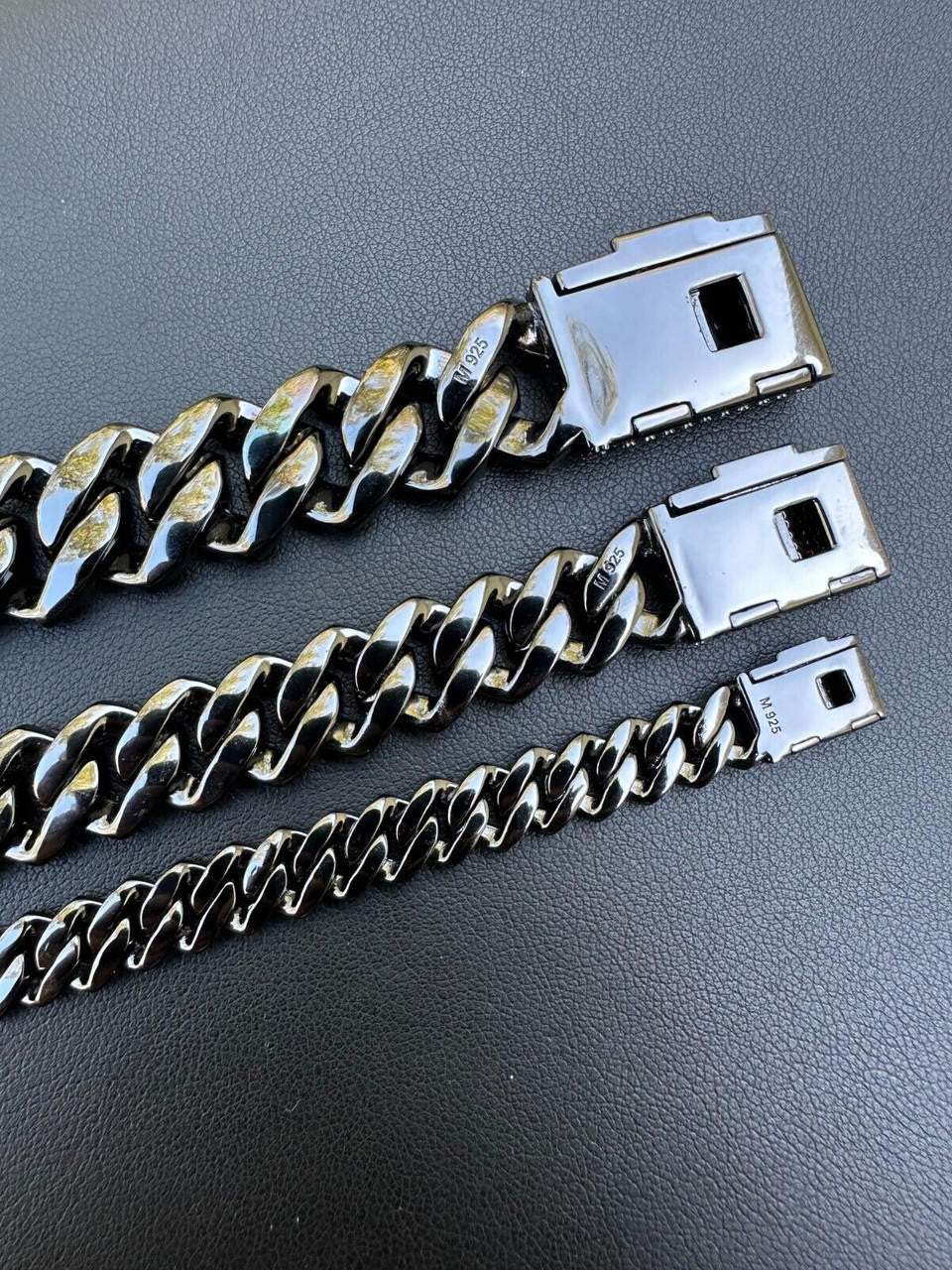 Black MOISSANITE #1 Bestseller Miami Cuban Link Prong Bracelet Iced Out - Black Rhodium Over 925 Silver - 8mm-16mm - 6" - 9"