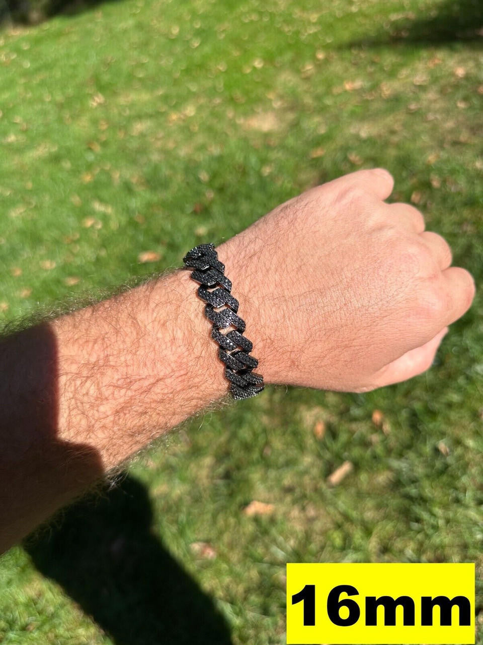Black MOISSANITE #1 Bestseller Miami Cuban Link Prong Bracelet Iced Out - Black Rhodium Over 925 Silver - 8mm-16mm - 6" - 9"