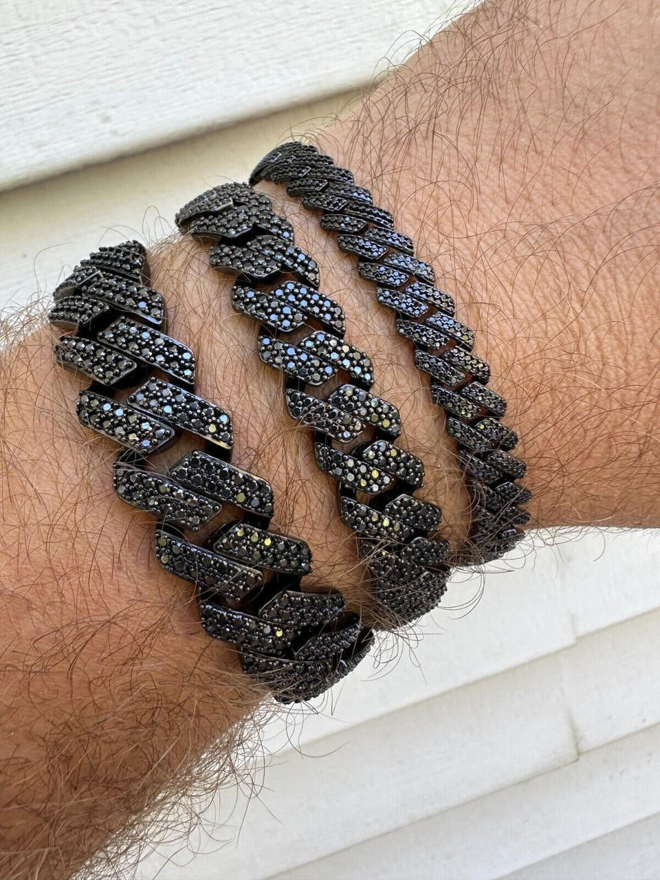 Black MOISSANITE #1 Bestseller Miami Cuban Link Prong Bracelet Iced Out - Black Rhodium Over 925 Silver - 8mm-16mm - 6" - 9"
