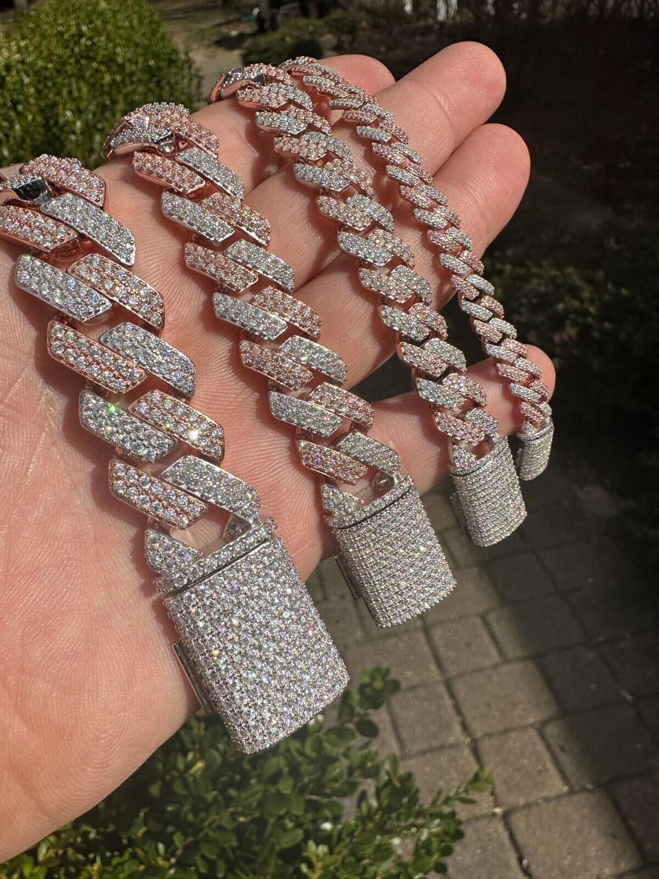 MOISSANITE #1 Bestseller Miami Cuban Link Prong Bracelet Iced Out - 14k Rose Gold Vermeil & 925 Silver - 8mm-20mm - 6" - 9"
