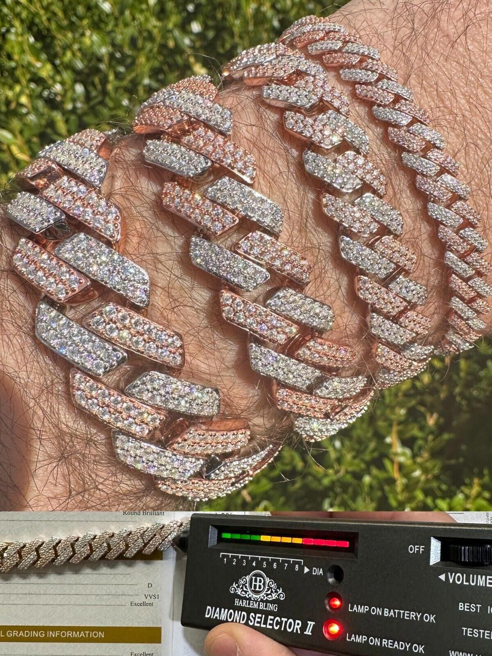 MOISSANITE #1 Bestseller Miami Cuban Link Prong Bracelet Iced Out - 14k Rose Gold Vermeil & 925 Silver - 8mm-20mm - 6" - 9"