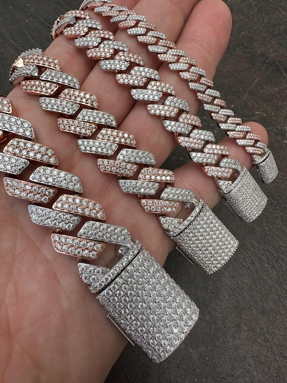 MOISSANITE #1 Bestseller Miami Cuban Link Prong Bracelet Iced Out - 14k Rose Gold Vermeil & 925 Silver - 8mm-20mm - 6" - 9"