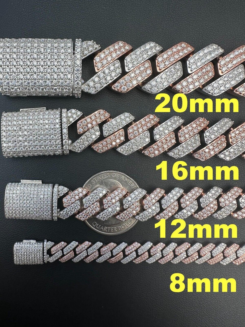 MOISSANITE #1 Bestseller Miami Cuban Link Prong Bracelet Iced Out - 14k Rose Gold Vermeil & 925 Silver - 8mm-20mm - 6" - 9"