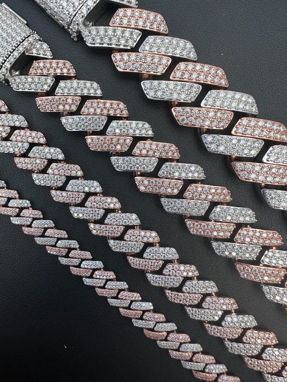 MOISSANITE #1 Bestseller Miami Cuban Link Prong Bracelet Iced Out - 14k Rose Gold Vermeil & 925 Silver - 8mm-20mm - 6" - 9"