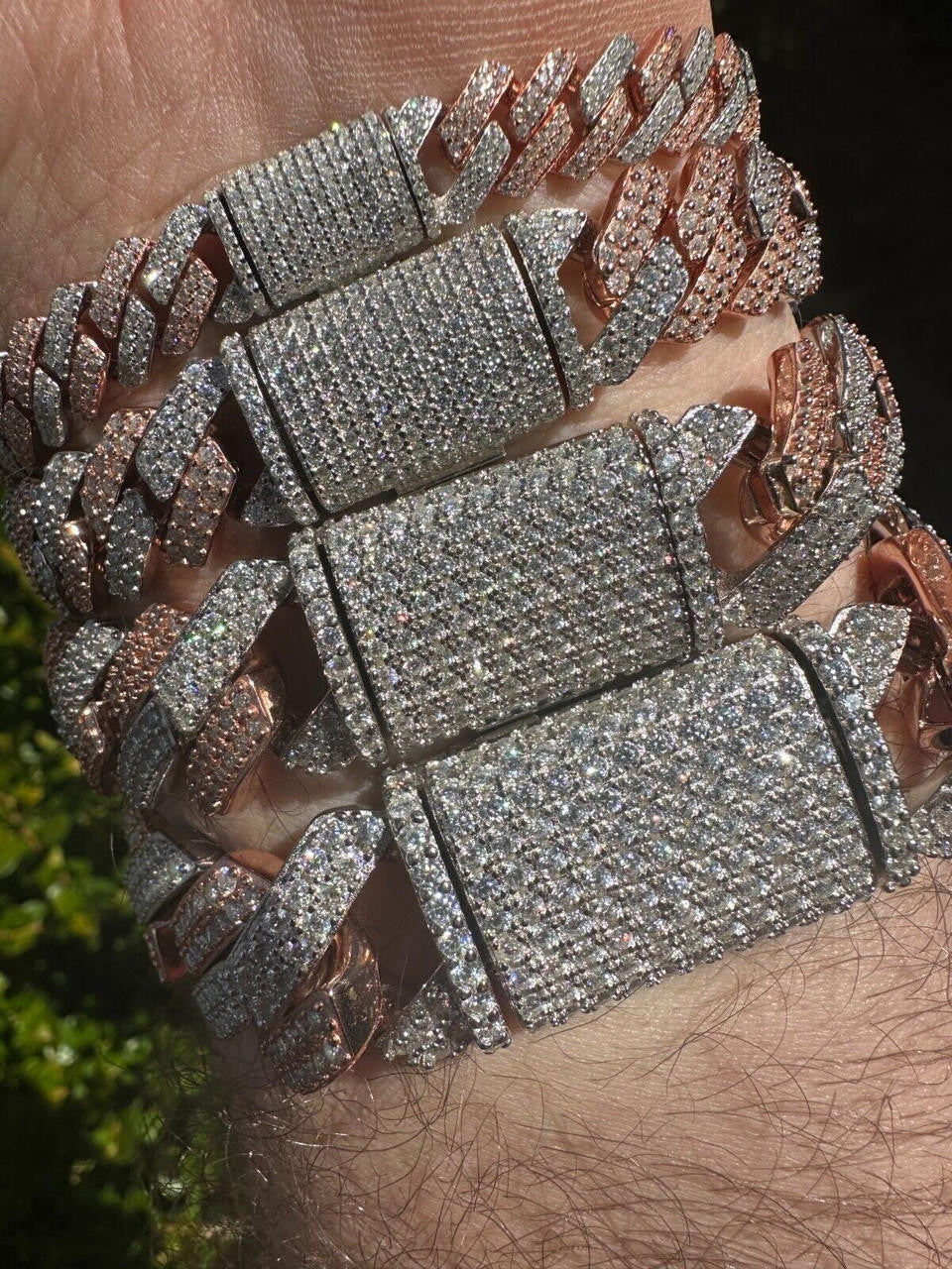 MOISSANITE #1 Bestseller Miami Cuban Link Prong Bracelet Iced Out - 14k Rose Gold Vermeil & 925 Silver - 8mm-20mm - 6" - 9"