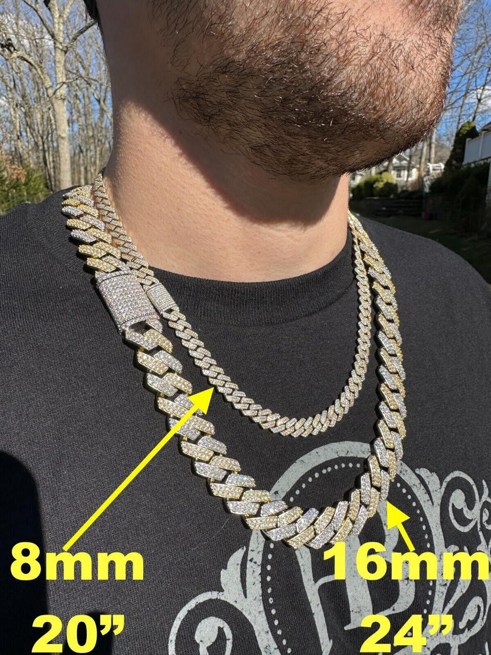 MOISSANITE #1 Bestseller Miami Cuban Link Prong Chain Necklace Iced Out - 14k Gold Vermeil & 925 Silver - 8mm-20mm - 16" - 30"