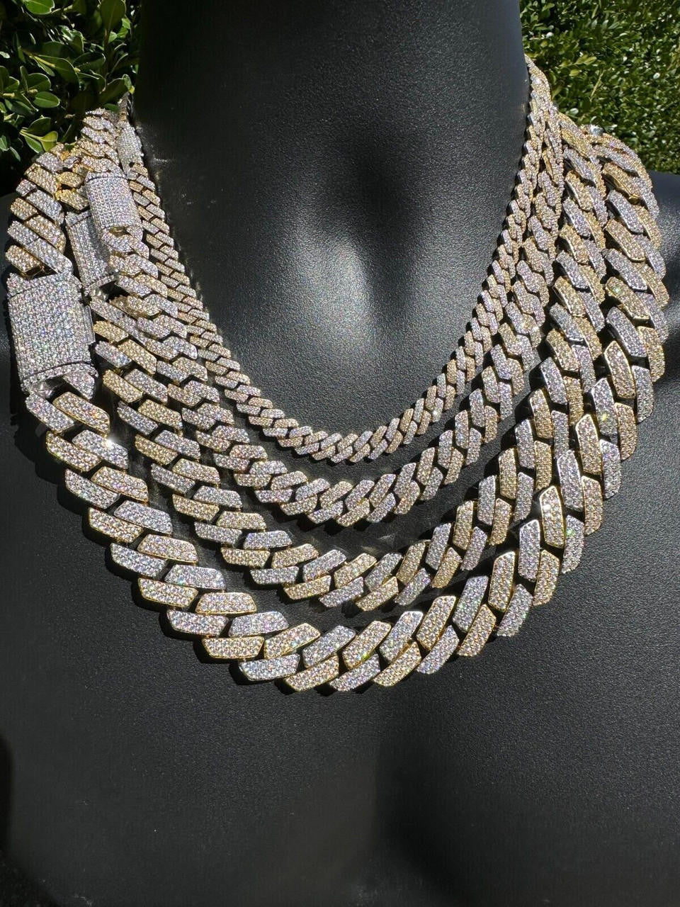 MOISSANITE #1 Bestseller Miami Cuban Link Prong Chain Necklace Iced Out - 14k Gold Vermeil & 925 Silver - 8mm-20mm - 16" - 30"