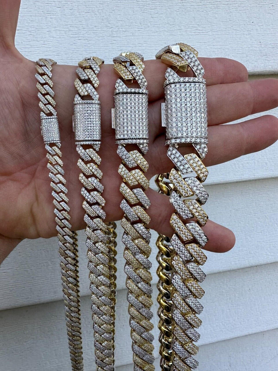 MOISSANITE #1 Bestseller Miami Cuban Link Prong Chain Necklace Iced Out - 14k Gold Vermeil & 925 Silver - 8mm-20mm - 16" - 30"