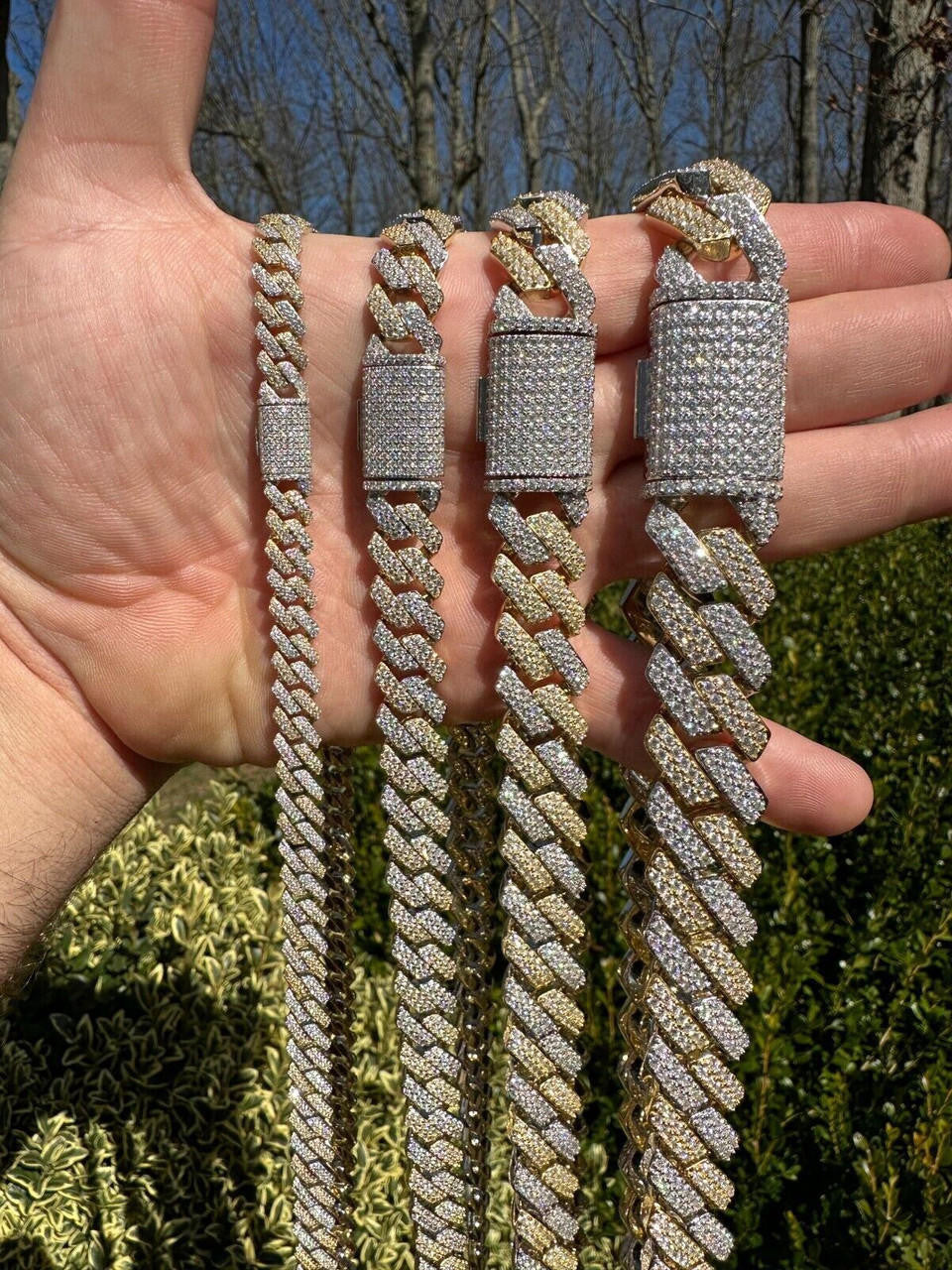 MOISSANITE #1 Bestseller Miami Cuban Link Prong Chain Necklace Iced Out - 14k Gold Vermeil & 925 Silver - 8mm-20mm - 16" - 30"