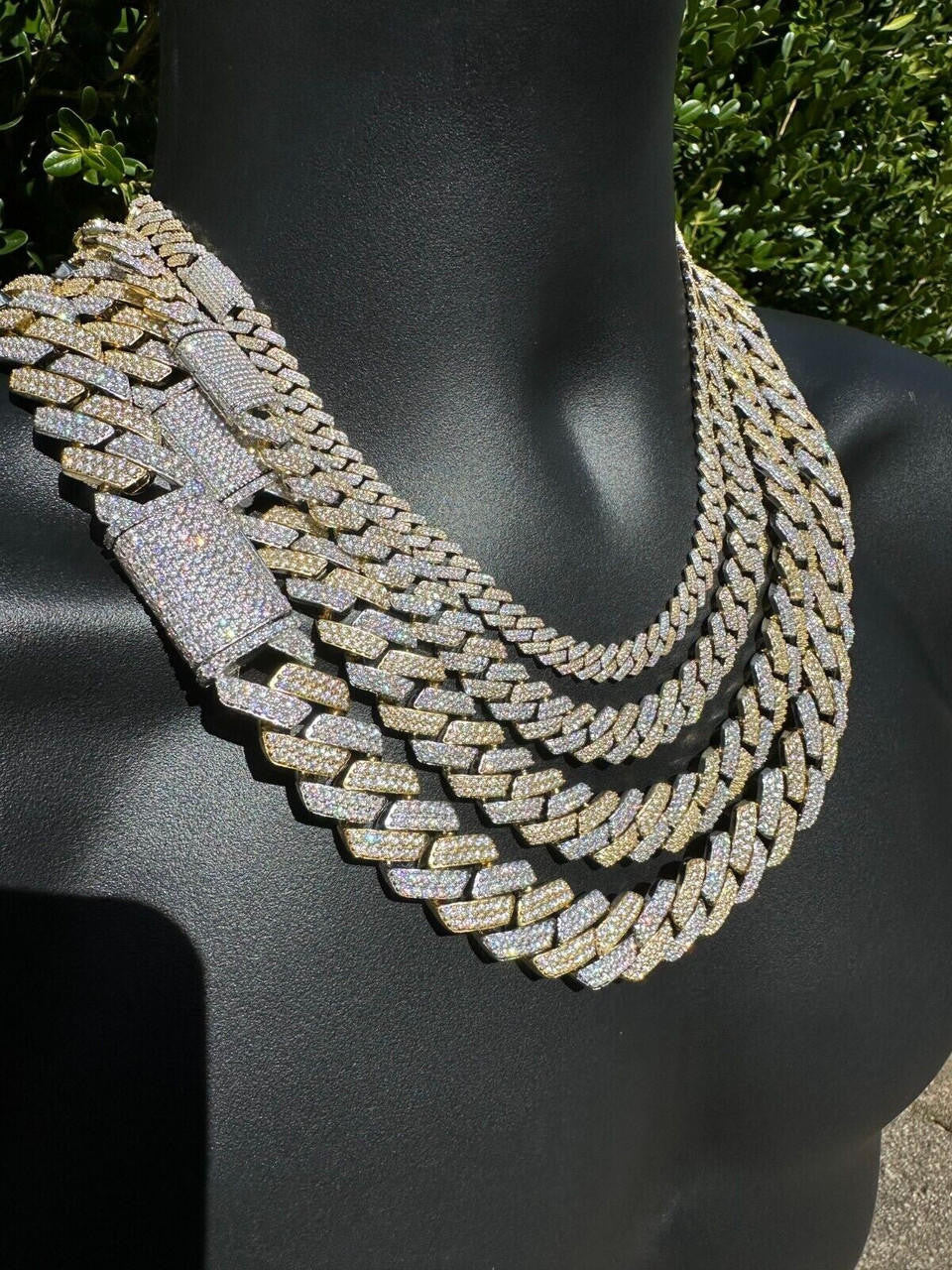 MOISSANITE #1 Bestseller Miami Cuban Link Prong Chain Necklace Iced Out - 14k Gold Vermeil & 925 Silver - 8mm-20mm - 16" - 30"