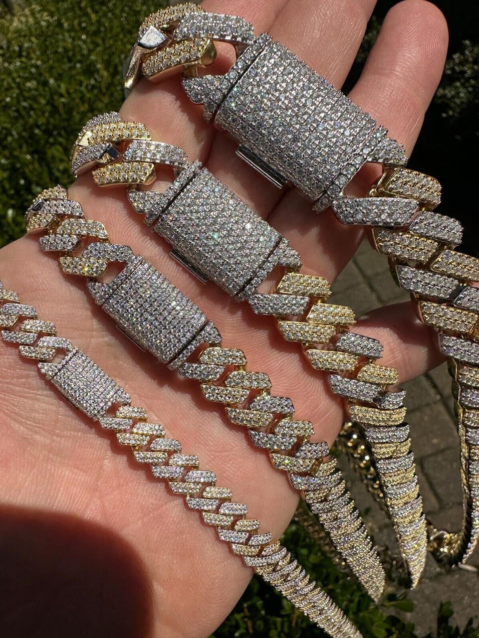 MOISSANITE #1 Bestseller Miami Cuban Link Prong Chain Necklace Iced Out - 14k Gold Vermeil & 925 Silver - 8mm-20mm - 16" - 30"