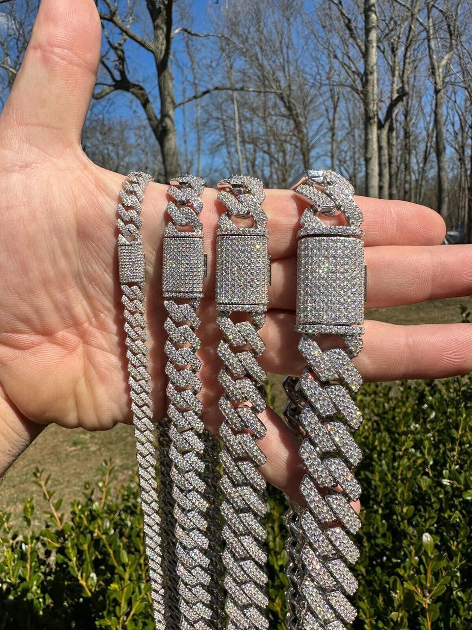 MOISSANITE #1 Bestseller Miami Cuban Link Prong Chain Necklace Iced Out - 925 Silver - 8mm-20mm - 16-30"