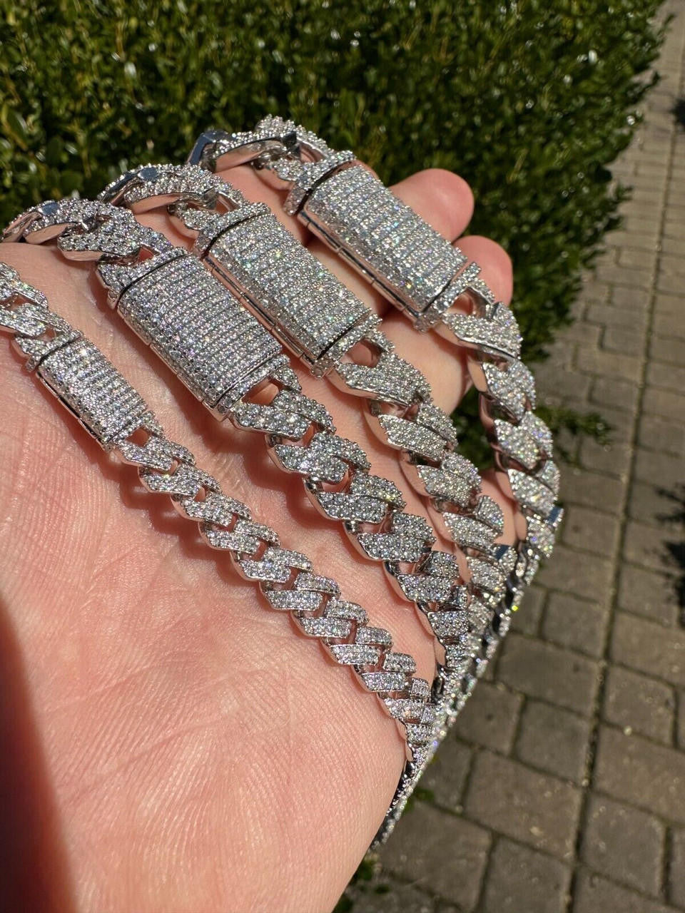 MOISSANITE #1 Bestseller Miami Cuban Link Prong Chain Necklace Iced Out - 925 Silver - 8mm-20mm - 16-30"