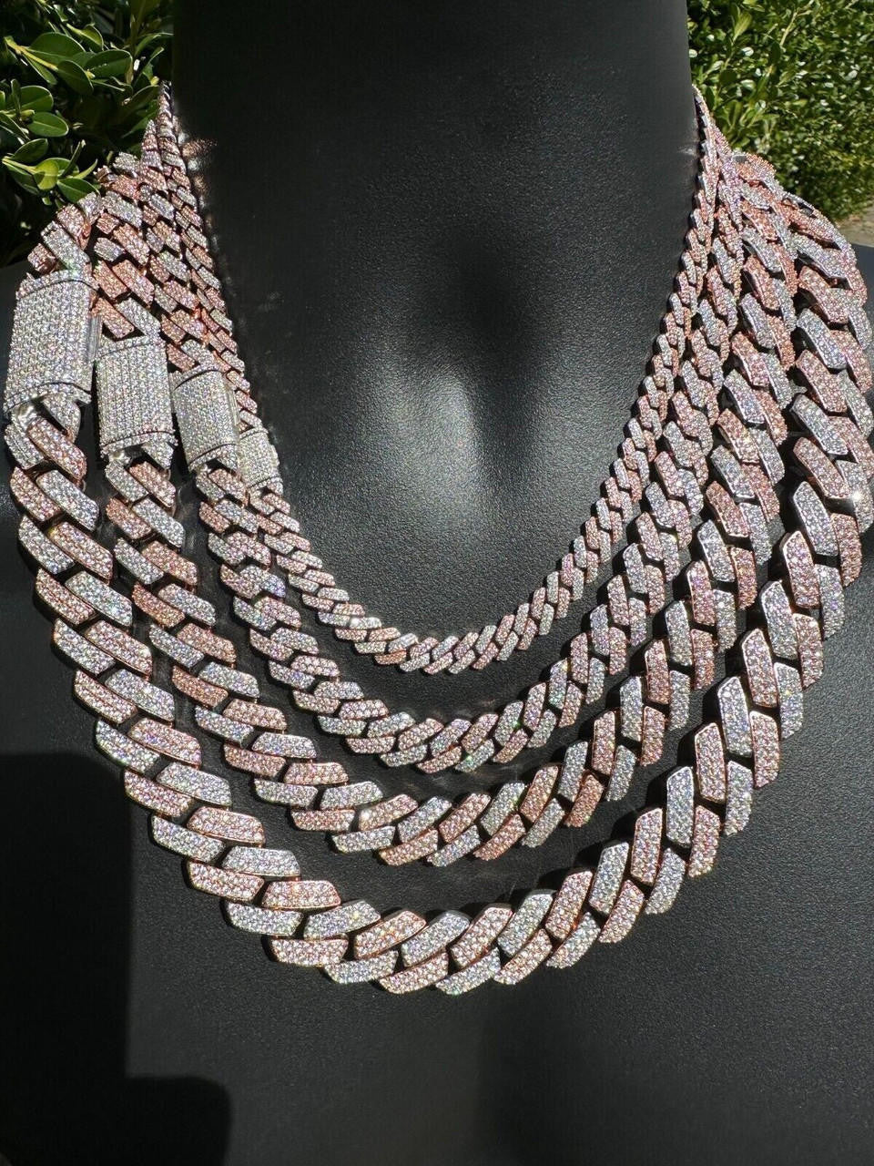 MOISSANITE #1 Bestseller Miami Cuban Link Prong Chain Necklace Iced Out - 14k Rose Gold Vermeil & 925 Silver - 8mm-20mm - 16" - 30"