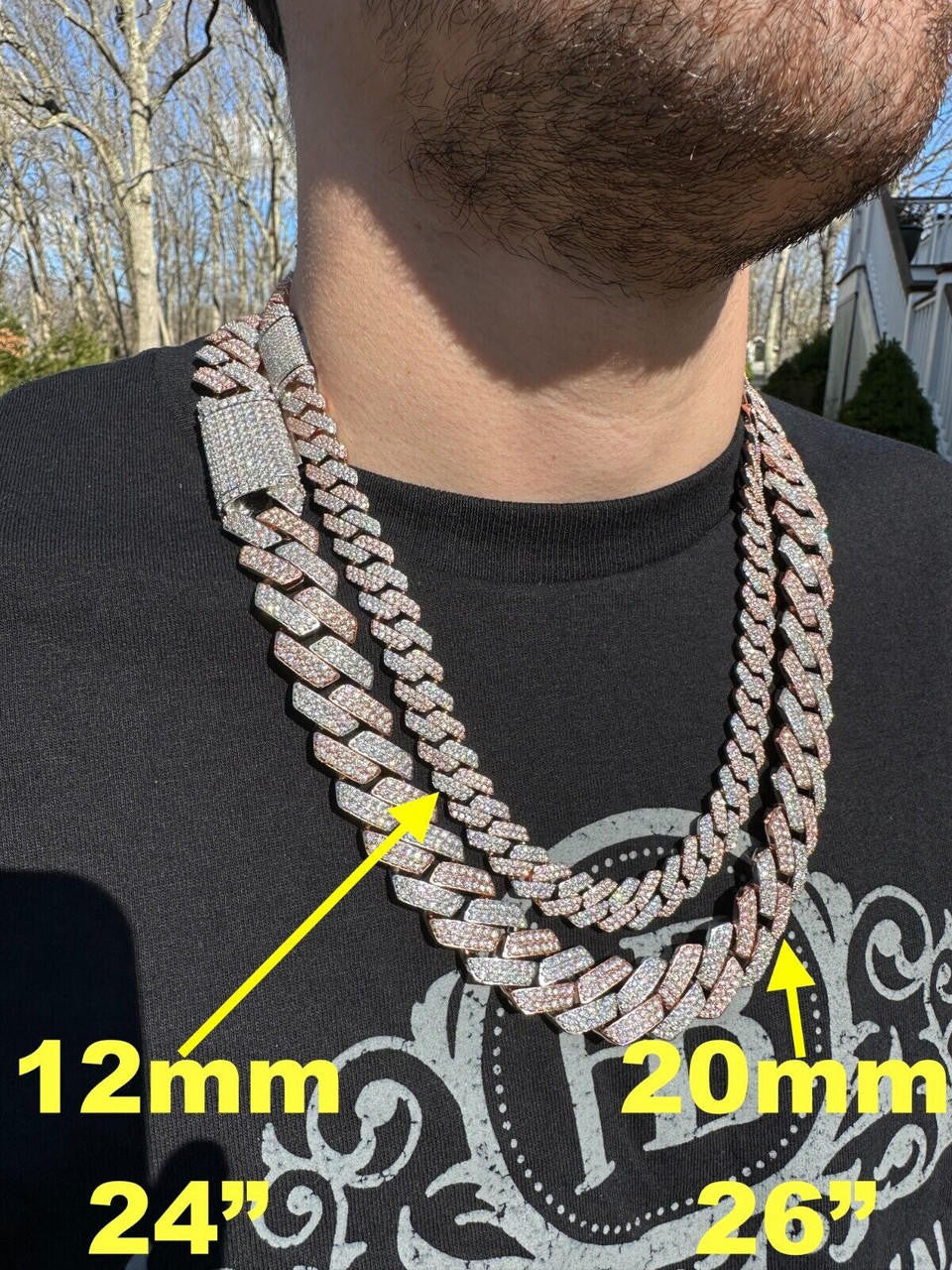 MOISSANITE #1 Bestseller Miami Cuban Link Prong Chain Necklace Iced Out - 14k Rose Gold Vermeil & 925 Silver - 8mm-20mm - 16" - 30"