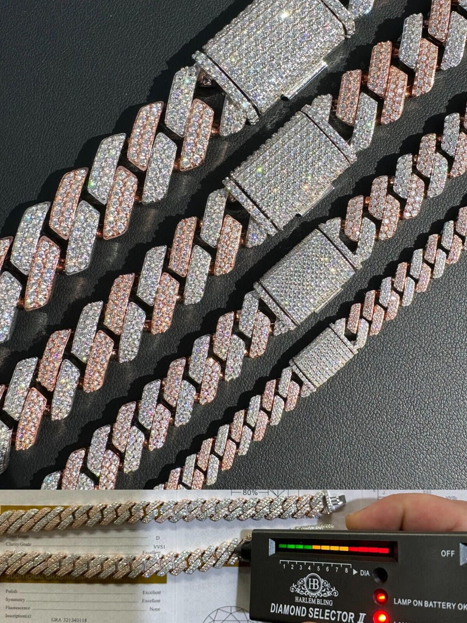 MOISSANITE #1 Bestseller Miami Cuban Link Prong Chain Necklace Iced Out - 14k Rose Gold Vermeil & 925 Silver - 8mm-20mm - 16" - 30"