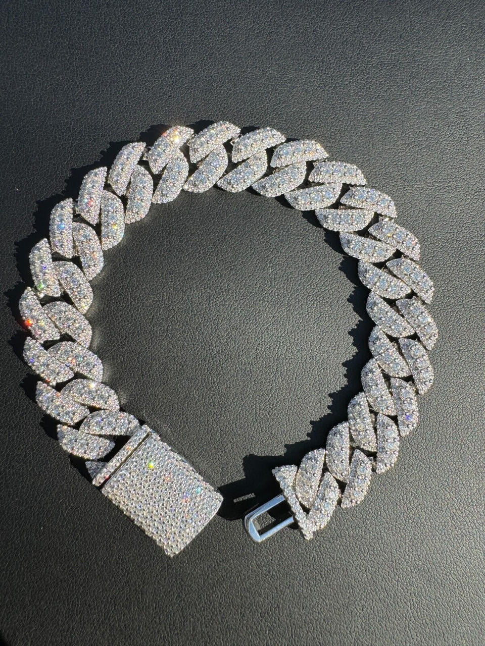 3D Miami Cuban Link Prong Bracelet Iced Out - 925 Silver - 10mm-14mm - 7-9"