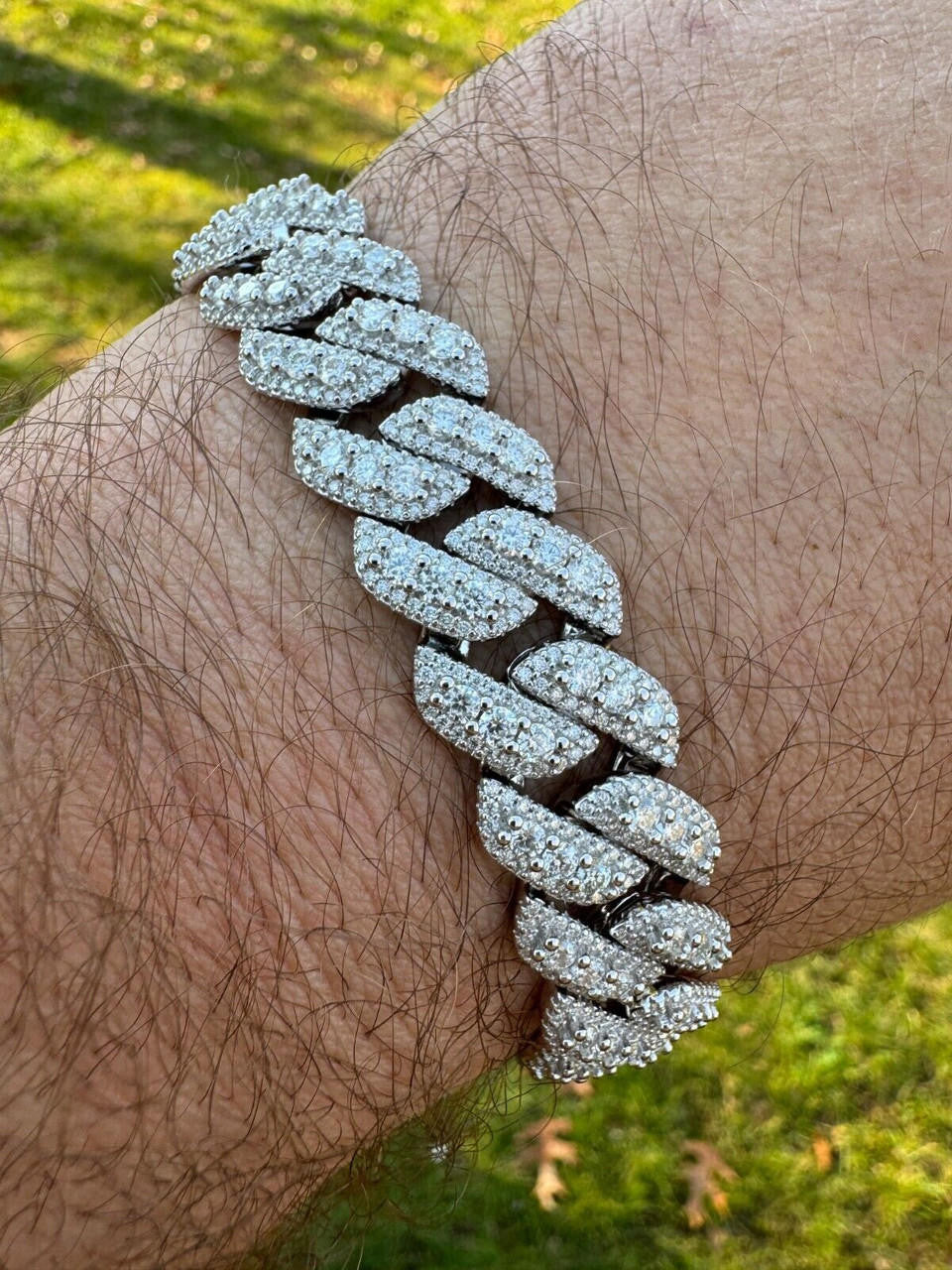 3D Miami Cuban Link Prong Bracelet Iced Out - 925 Silver - 10mm-14mm - 7-9"