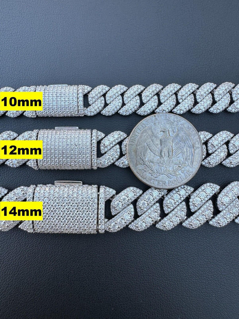 3D Miami Cuban Link Prong Bracelet Iced Out - 925 Silver - 10mm-14mm - 7-9"