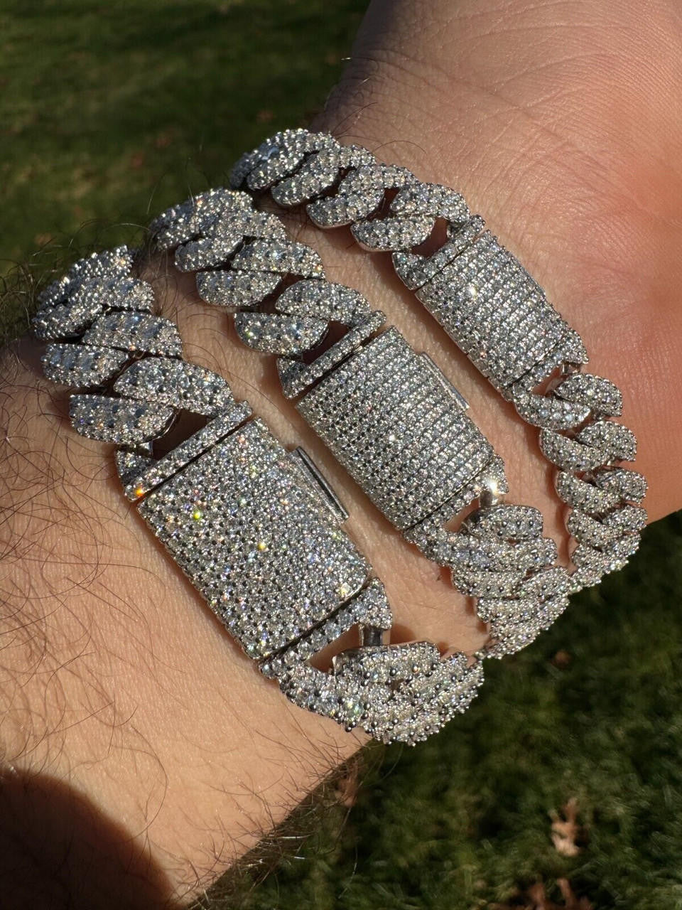 3D Miami Cuban Link Prong Bracelet Iced Out - 925 Silver - 10mm-14mm - 7-9"