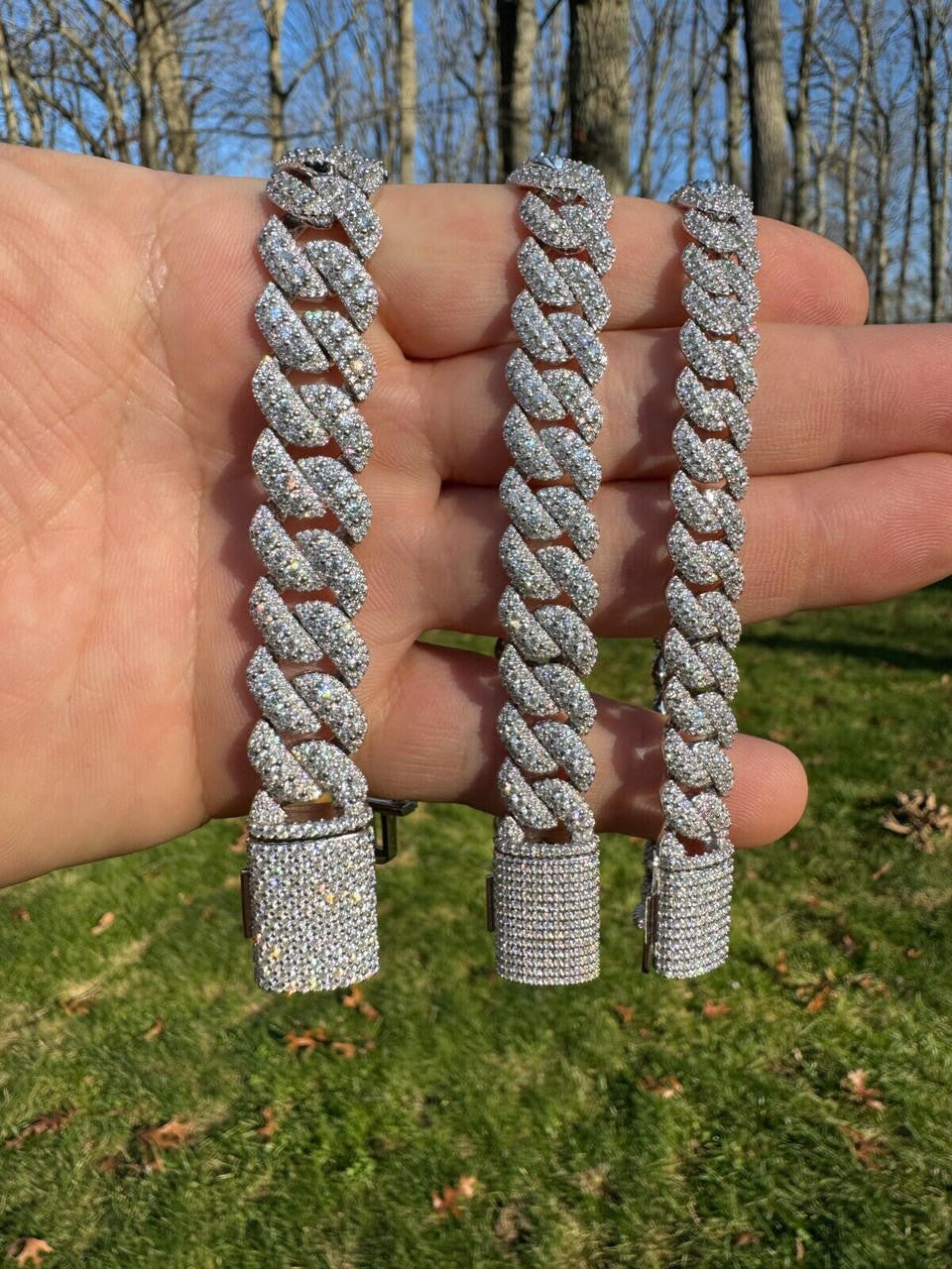 3D Miami Cuban Link Prong Bracelet Iced Out - 925 Silver - 10mm-14mm - 7-9"