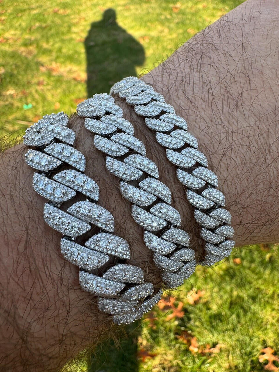 3D Miami Cuban Link Prong Bracelet Iced Out - 925 Silver - 10mm-14mm - 7-9"
