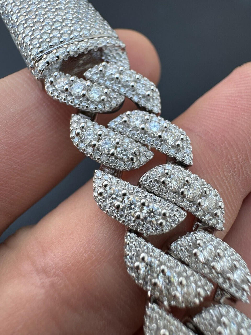 3D Miami Cuban Link Prong Bracelet Iced Out - 925 Silver - 10mm-14mm - 7-9"