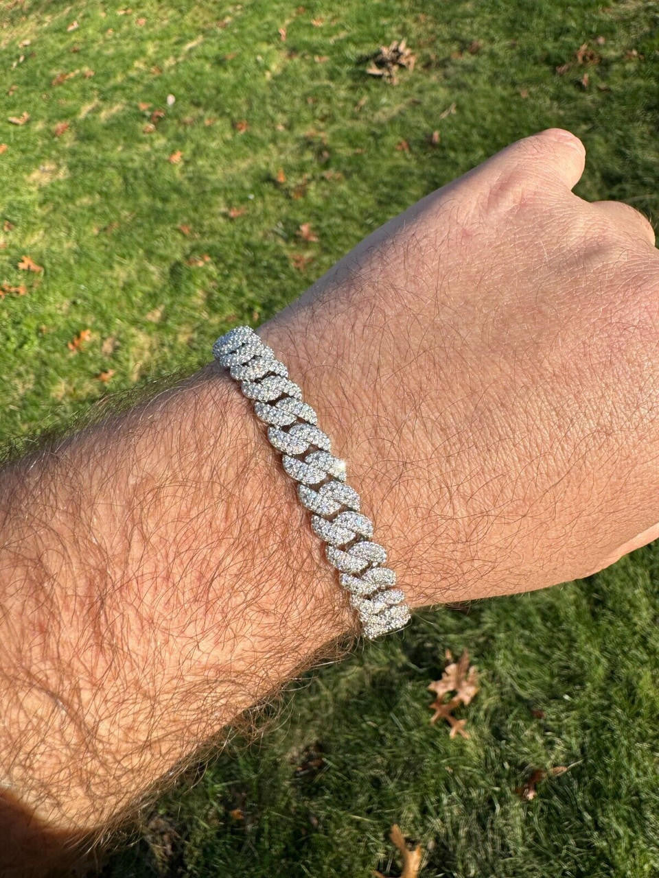 3D Miami Cuban Link Prong Bracelet Iced Out - 925 Silver - 10mm-14mm - 7-9"