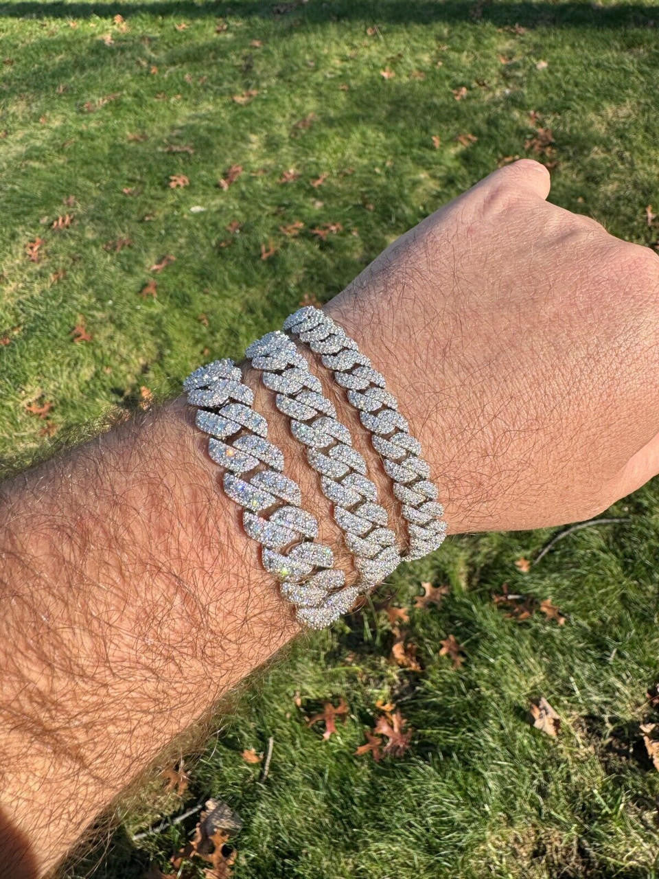 3D Miami Cuban Link Prong Bracelet Iced Out - 925 Silver - 10mm-14mm - 7-9"