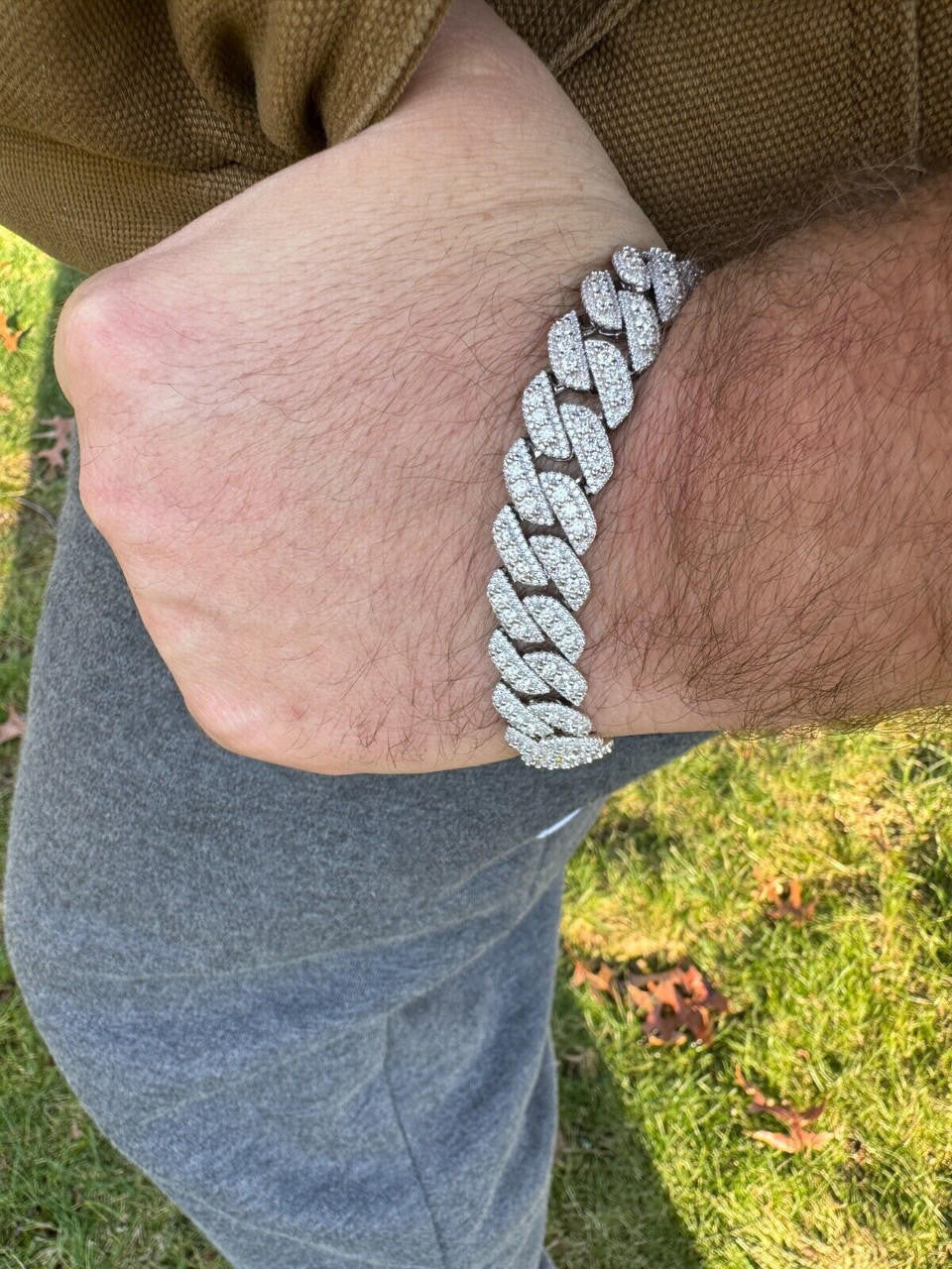 3D Miami Cuban Link Prong Bracelet Iced Out - 925 Silver - 10mm-14mm - 7-9"