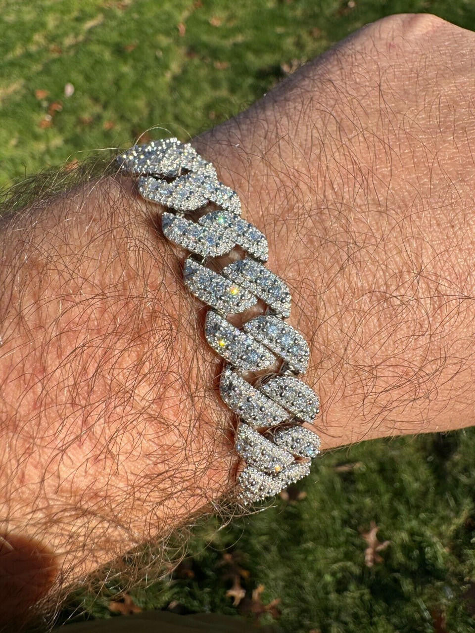 3D Miami Cuban Link Prong Bracelet Iced Out - 925 Silver - 10mm-14mm - 7-9"