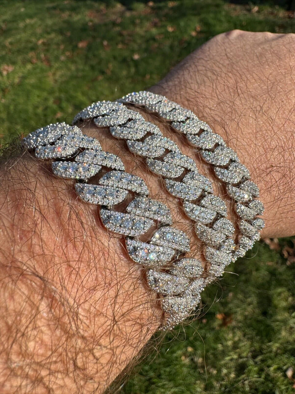 3D Miami Cuban Link Prong Bracelet Iced Out - 925 Silver - 10mm-14mm - 7-9"