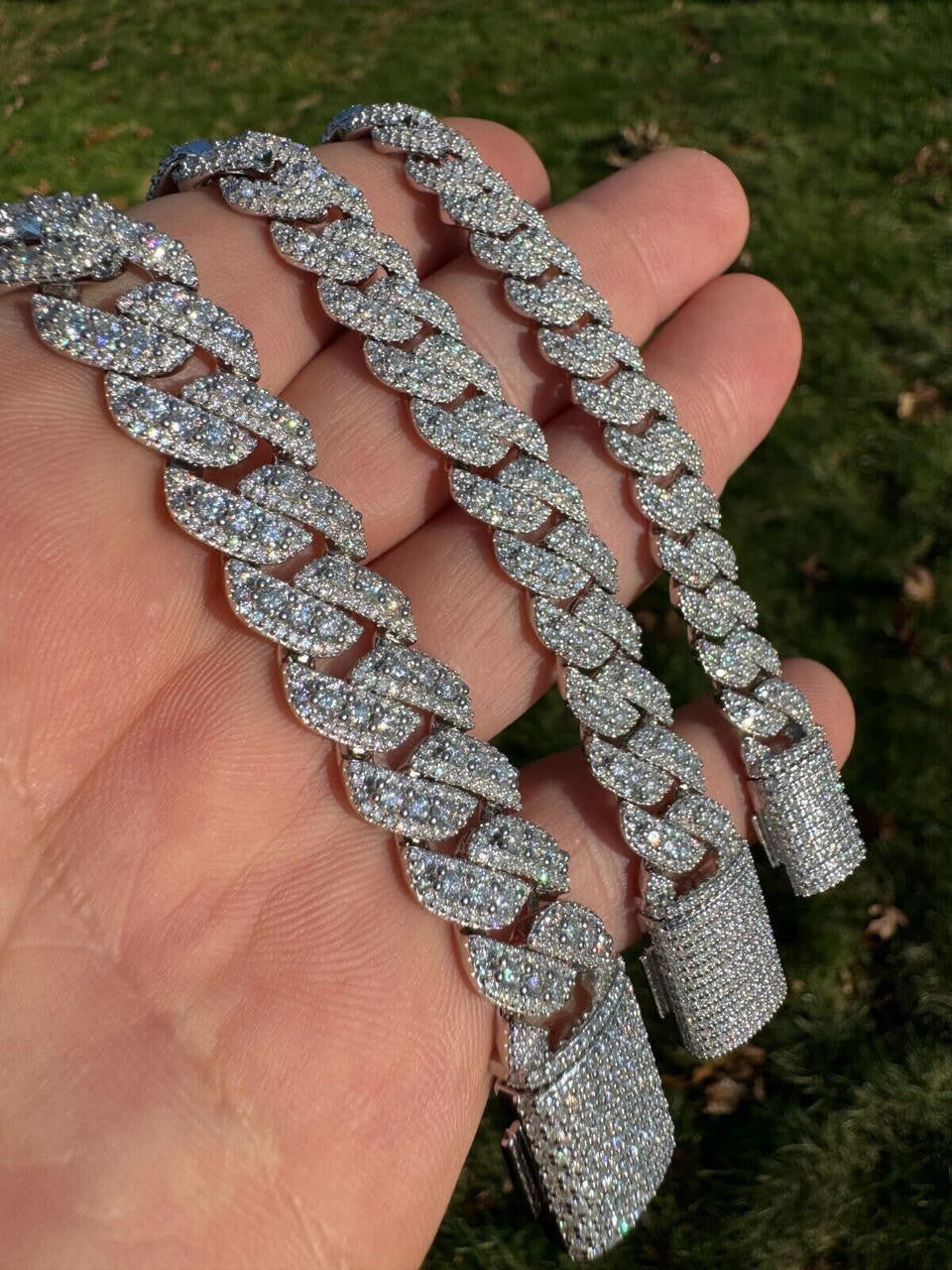 3D Miami Cuban Link Prong Bracelet Iced Out - 925 Silver - 10mm-14mm - 7-9"