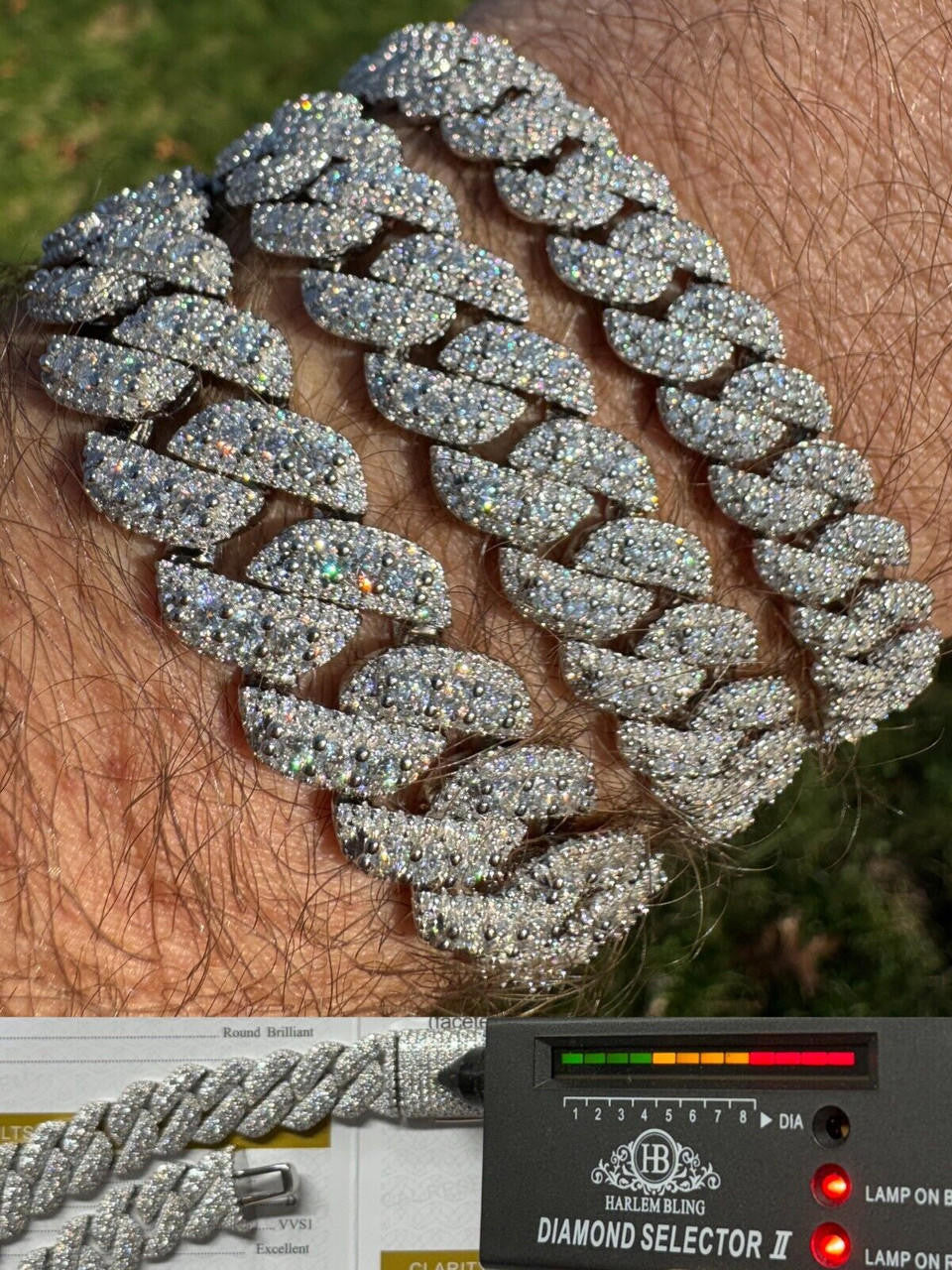 3D Miami Cuban Link Prong Bracelet Iced Out - 925 Silver - 10mm-14mm - 7-9"