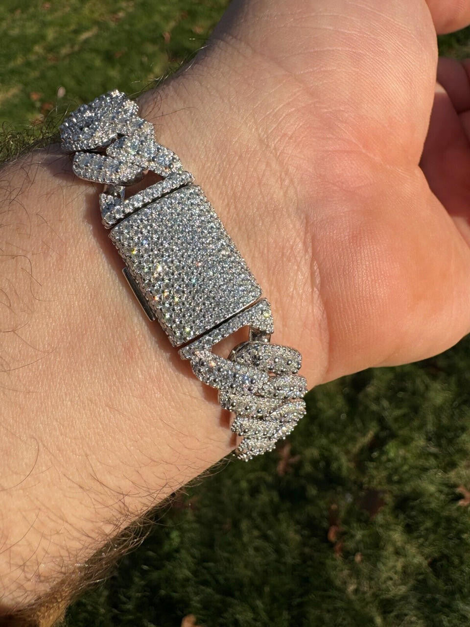 3D Miami Cuban Link Prong Bracelet Iced Out - 925 Silver - 10mm-14mm - 7-9"