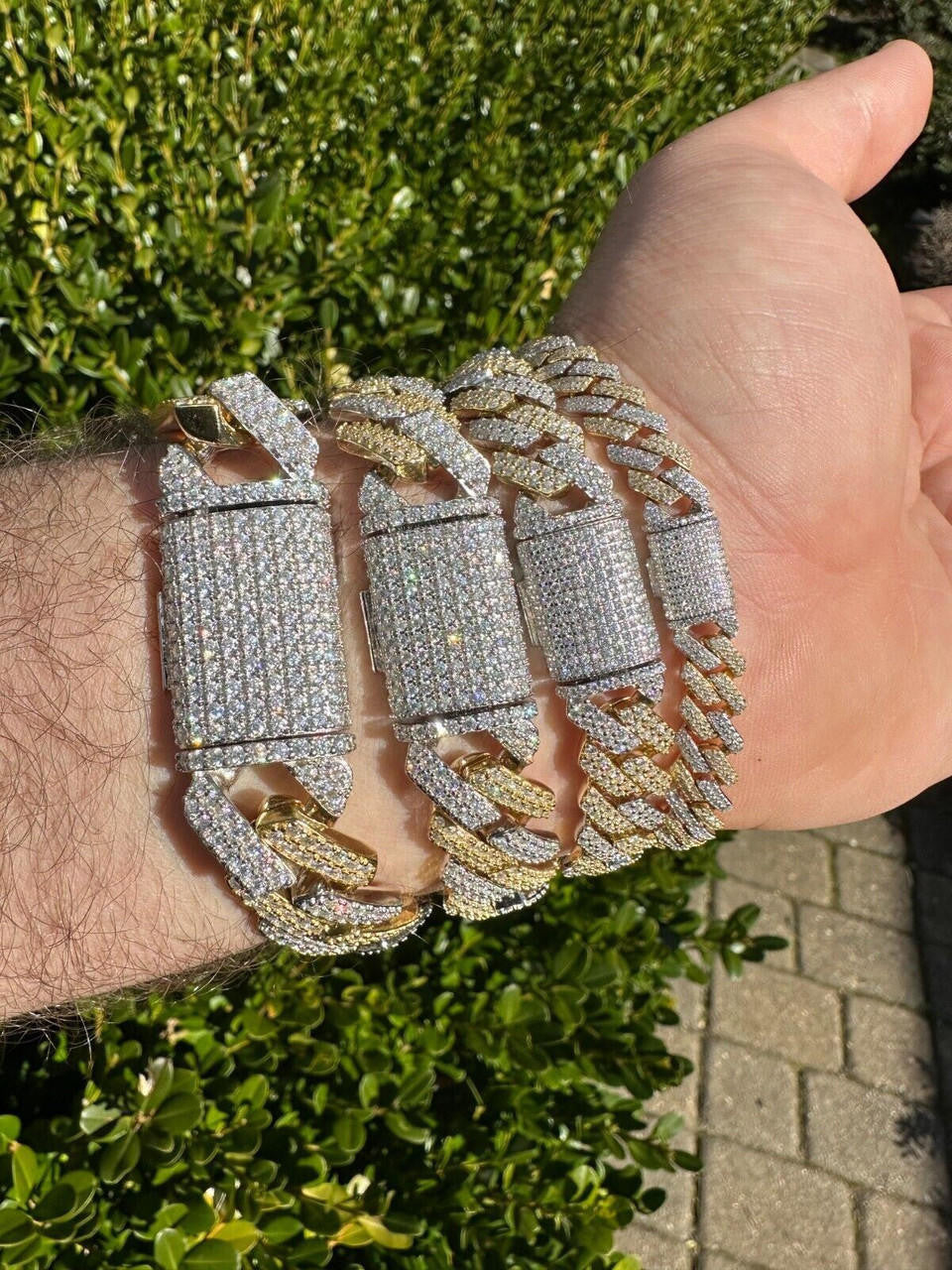 MOISSANITE #1 Bestseller Miami Cuban Link Prong Bracelet Iced Out - 14k Gold Vermeil & 925 Silver - 8mm-20mm - 6" - 9"