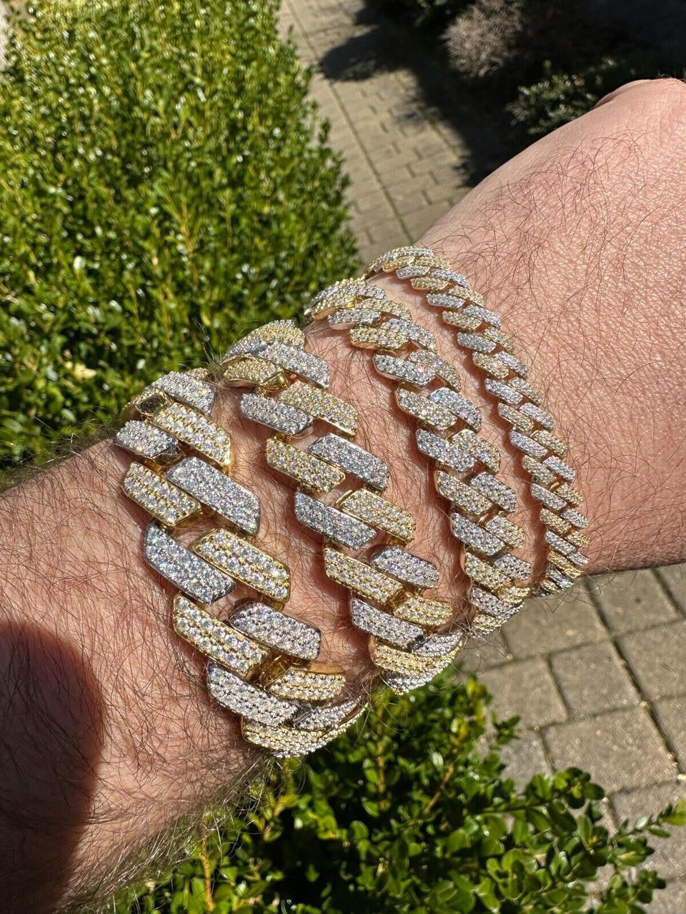 MOISSANITE #1 Bestseller Miami Cuban Link Prong Bracelet Iced Out - 14k Gold Vermeil & 925 Silver - 8mm-20mm - 6" - 9"