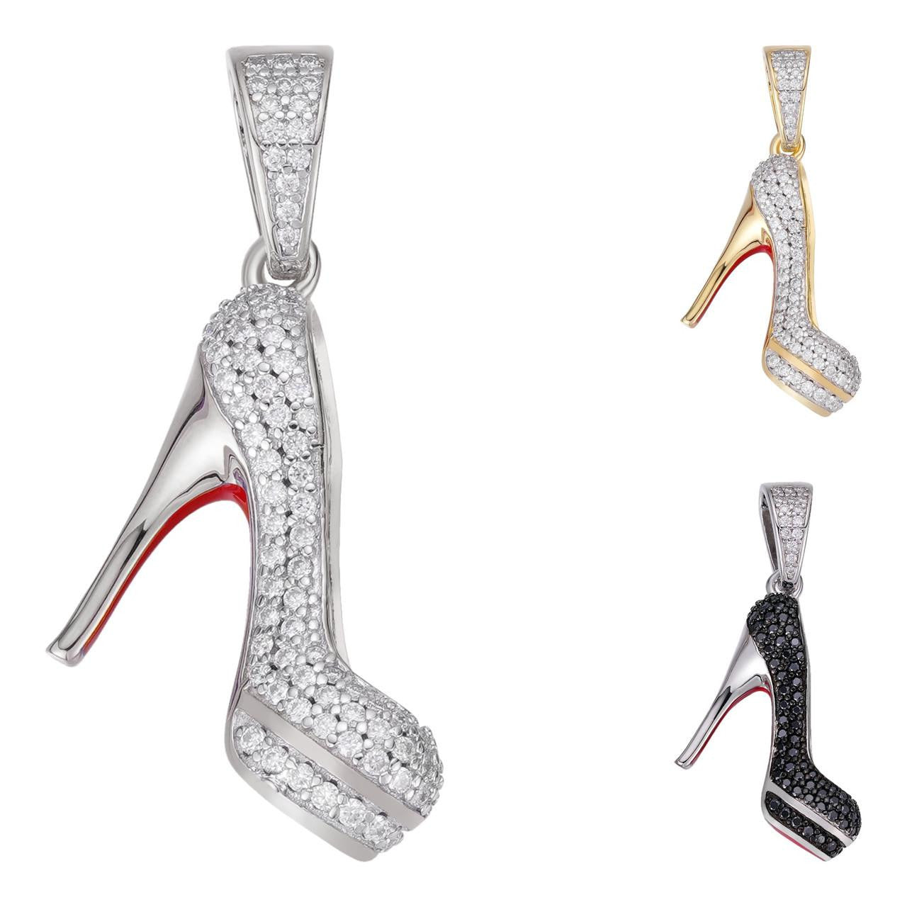MOISSANITE Red Bottom Stiletto Heels Pendant - 14k Gold Vermeil Or 925 Silver - Small 1.25"