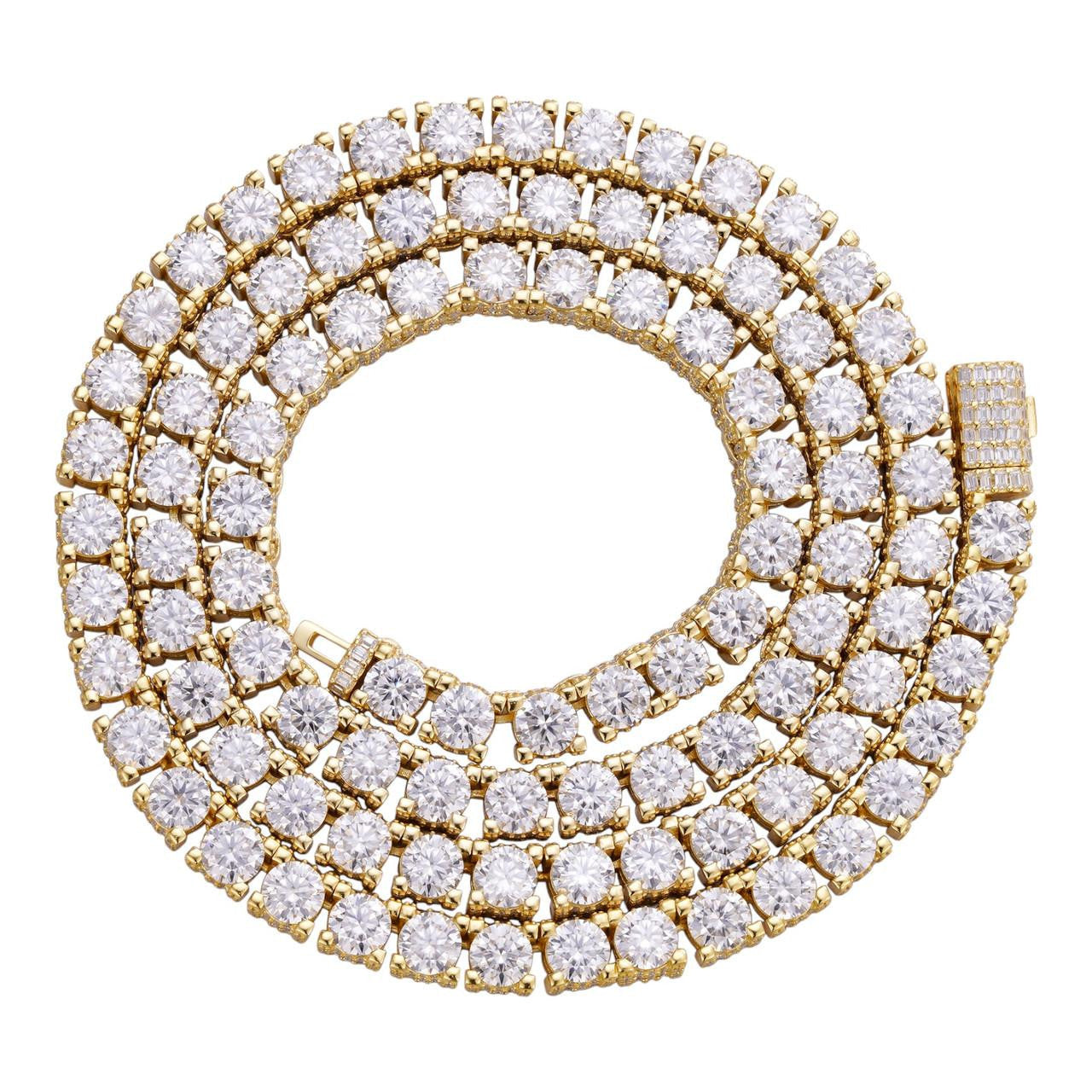 MOISSANITE Reinvented Tennis Chain Necklace Iced Out On All Sides - 14k Gold Vermeil 925 Silver - 5mm - 14"-28"