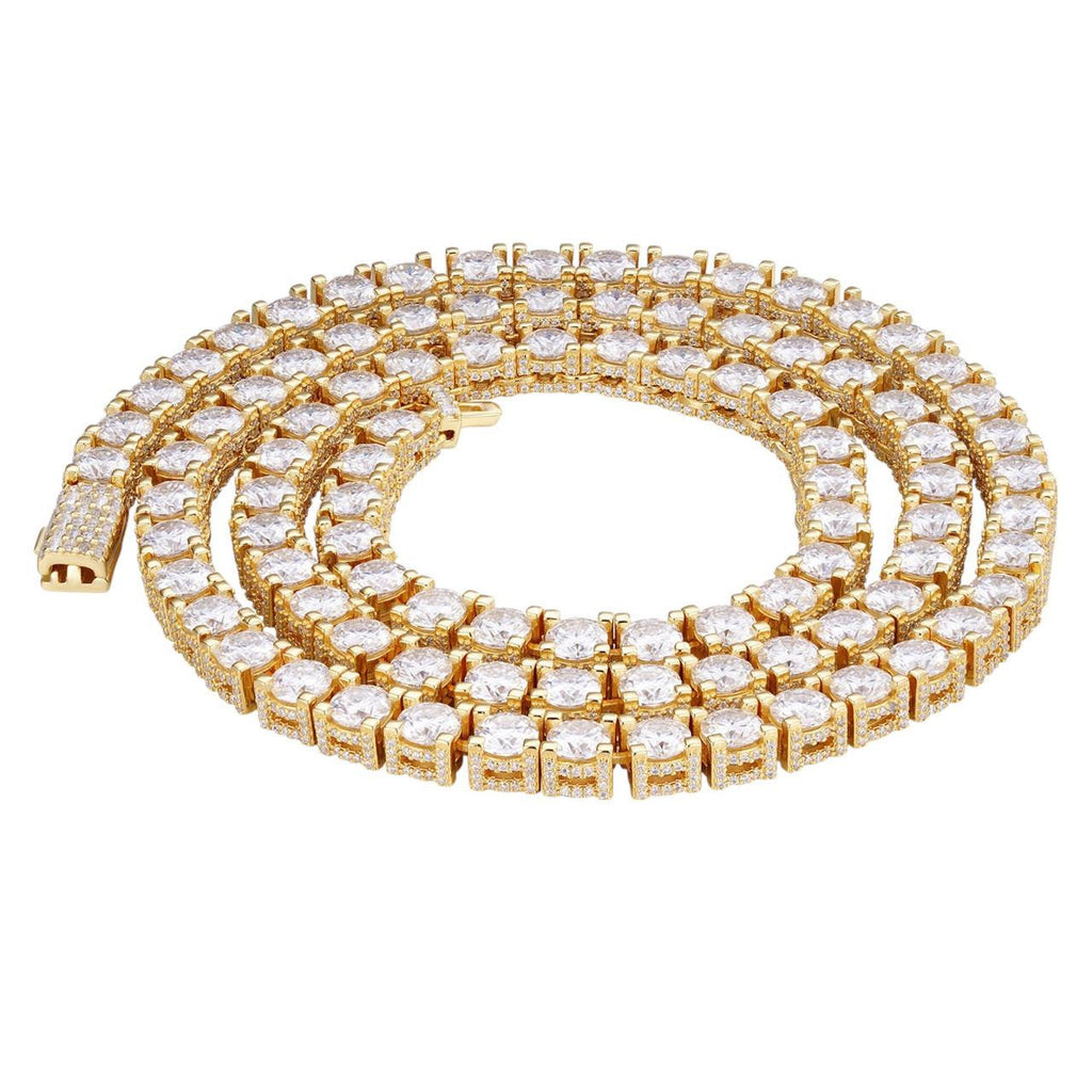 MOISSANITE Reinvented Tennis Chain Necklace Iced Out On All Sides - 14k Gold Vermeil 925 Silver - 5mm - 14"-28"