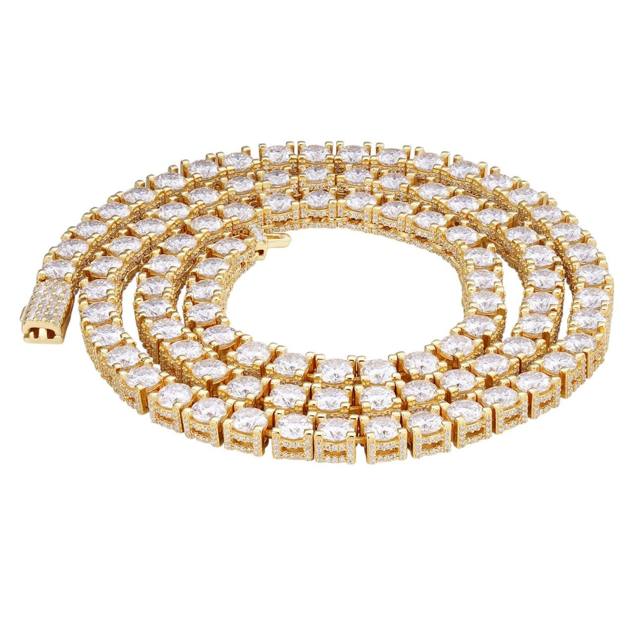 MOISSANITE Reinvented Tennis Chain Necklace Iced Out On All Sides - 14k Gold Vermeil 925 Silver - 5mm - 14"-28"