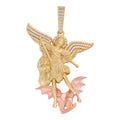 MOISSANITE Saint Michael Archangel Slaying Dragon Pendant - Sandblasted Matte Finish 14k Gold Vermeil and Rose Gold Vermeil 925 Silver  - 3 Sizes 1.25"-3"