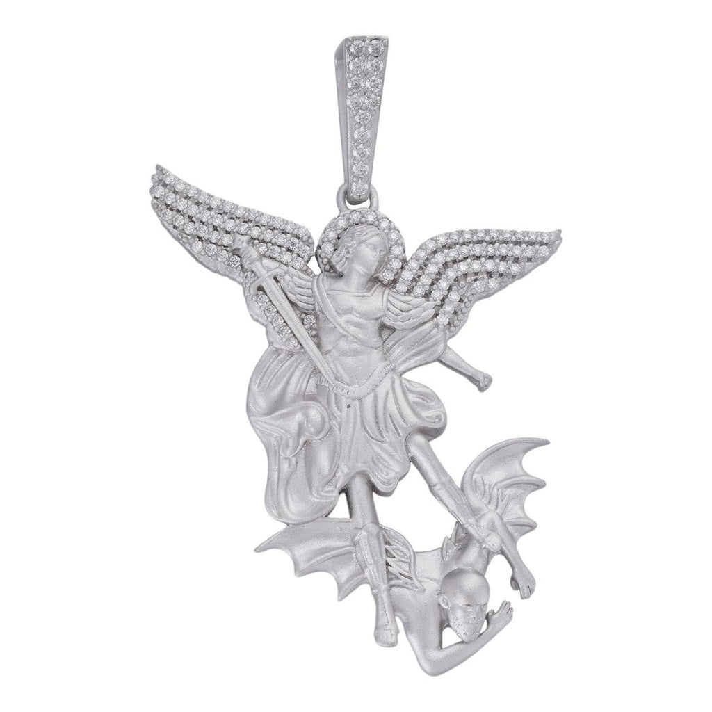 MOISSANITE Saint Michael Archangel Slaying Dragon Pendant - Sandblasted Matte Finish 925 Silver - 3 Sizes 1.25"-3"