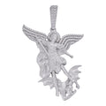 MOISSANITE Saint Michael Archangel Slaying Dragon Pendant - Sandblasted Matte Finish 925 Silver - 3 Sizes 1.25"-3"