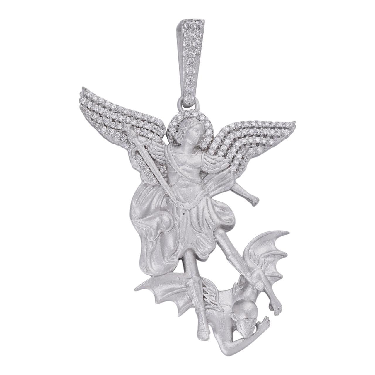MOISSANITE Saint Michael Archangel Slaying Dragon Pendant - Sandblasted Matte Finish 925 Silver - 3 Sizes 1.25"-3"