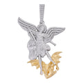 MOISSANITE Saint Michael Archangel Slaying Dragon Pendant - Sandblasted Matte Finish 925 Silver & 14k Gold Vermeil - 3 Sizes 1.25"-3"