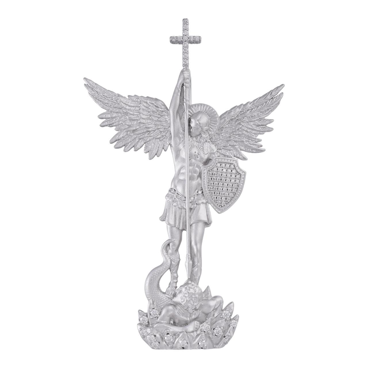 MOISSANITE Saint Michael Slaying Dragon Archangel Pendant - Sandblasted Matte Finish 925 Silver - 3 Sizes 1"-3"